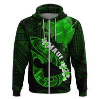Hawaii Maui Hoodie Polynesian Fish Hook Hibiscus Green Version LT05 Zip Hoodie Green - Polynesian Pride