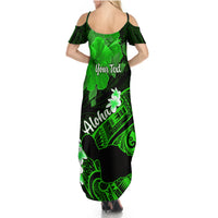 Personalized Hawaii Maui Summer Maxi Dress Polynesian Fish Hook Hibiscus Green Version LT05 - Polynesian Pride