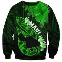 Personalized Hawaii Maui Sweatshirt Polynesian Fish Hook Hibiscus Green Version LT05 Unisex Green - Polynesian Pride