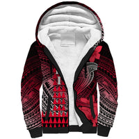 Personalized Hawaii Sherpa Hoodie Hammerhead Shark Kakau Polynesian Tribal Red LT05 Unisex Red - Polynesian Pride