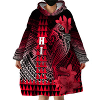 Personalized Hawaii Wearable Blanket Hoodie Hammerhead Shark Kakau Polynesian Tribal Red LT05 - Polynesian Pride