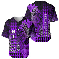 Personalized Hawaii Baseball Jersey Hammerhead Shark Kakau Polynesian Tribal Purple LT05 - Polynesian Pride