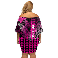 Personalized Hawaii Off Shoulder Short Dress Hammerhead Shark Kakau Polynesian Tribal Pink LT05 - Polynesian Pride