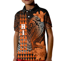 Personalized Hawaii Kid Polo Shirt Hammerhead Shark Kakau Polynesian Tribal Orange LT05 Kid Orange - Polynesian Pride