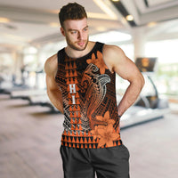 Personalized Hawaii Men Tank Top Hammerhead Shark Kakau Polynesian Tribal Orange LT05 - Polynesian Pride