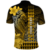 Personalized Hawaii Polo Shirt Hammerhead Shark Kakau Polynesian Tribal Gold LT05 - Polynesian Pride
