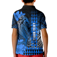 Personalized Hawaii Kid Polo Shirt Hammerhead Shark Kakau Polynesian Tribal Blue LT05 - Polynesian Pride