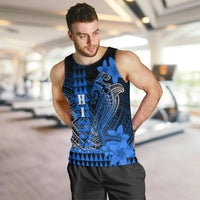 Personalized Hawaii Men Tank Top Hammerhead Shark Kakau Polynesian Tribal Blue LT05 - Polynesian Pride