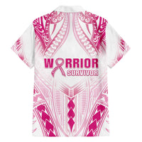 Breast Cancer Pink Out Family Matching Off The Shoulder Long Sleeve Dress and Hawaiian Shirt Polynesian Art Tattoo White Version