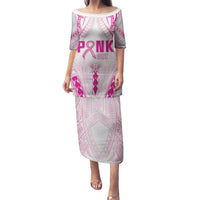 Breast Cancer Pink Out Family Matching Puletasi and Hawaiian Shirt Polynesian Art Tattoo White Version