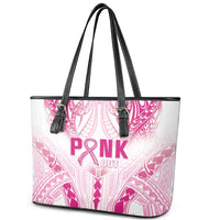 Breast Cancer Pink Out Leather Tote Bag Polynesian Art Tattoo White Version