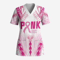 Breast Cancer Pink Out Scrub Top Polynesian Art Tattoo White Version - Polynesian Pride