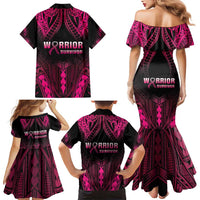 Breast Cancer Pink Out Family Matching Mermaid Dress and Hawaiian Shirt Polynesian Art Tattoo Black Version