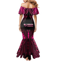 Breast Cancer Pink Out Family Matching Mermaid Dress and Hawaiian Shirt Polynesian Art Tattoo Black Version