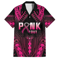 Breast Cancer Pink Out Family Matching Short Sleeve Bodycon Dress and Hawaiian Shirt Polynesian Art Tattoo Black Version