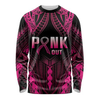Breast Cancer Pink Out Long Sleeve Shirt Polynesian Art Tattoo Black Version