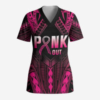 Breast Cancer Pink Out Scrub Top Polynesian Art Tattoo Black Version - Polynesian Pride