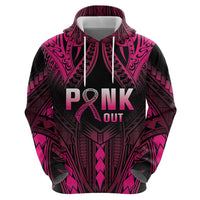 Breast Cancer Pink Out Zip Hoodie Polynesian Art Tattoo Black Version
