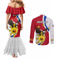 Personalized Philippines Couples Matching Mermaid Dress and Long Sleeve Button Shirts The Eight-Rayed Sun Bald Eagle Polynesian Pattern LT05 - Polynesian Pride