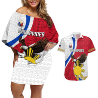 Personalized Philippines Couples Matching Off Shoulder Short Dress and Hawaiian Shirt The Eight-Rayed Sun Bald Eagle Polynesian Pattern LT05 Red - Polynesian Pride