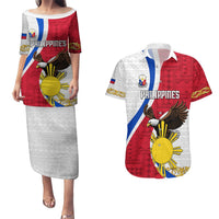 Personalized Philippines Couples Matching Puletasi Dress and Hawaiian Shirt The Eight-Rayed Sun Bald Eagle Polynesian Pattern LT05 Red - Polynesian Pride