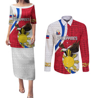 Personalized Philippines Couples Matching Puletasi Dress and Long Sleeve Button Shirts The Eight-Rayed Sun Bald Eagle Polynesian Pattern LT05 Red - Polynesian Pride
