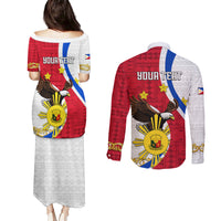 Personalized Philippines Couples Matching Puletasi Dress and Long Sleeve Button Shirts The Eight-Rayed Sun Bald Eagle Polynesian Pattern LT05 - Polynesian Pride