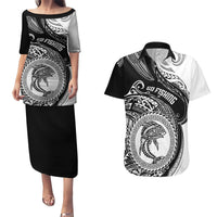Go Fishing Couples Matching Puletasi Dress and Hawaiian Shirt Polynesian Pattern LT05 Black - Polynesian Pride