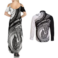 Go Fishing Couples Matching Summer Maxi Dress and Long Sleeve Button Shirts Polynesian Pattern LT05 - Polynesian Pride