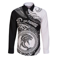 Go Fishing Family Matching Off Shoulder Maxi Dress and Hawaiian Shirt Polynesian Pattern LT05 Dad's Shirt - Long Sleeve Black - Polynesian Pride