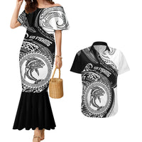 Personalized Go Fishing Couples Matching Mermaid Dress and Hawaiian Shirt Polynesian Pattern LT05 Black - Polynesian Pride