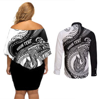 Personalized Go Fishing Couples Matching Off Shoulder Short Dress and Long Sleeve Button Shirts Polynesian Pattern LT05 - Polynesian Pride