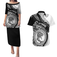 Personalized Go Fishing Couples Matching Puletasi Dress and Hawaiian Shirt Polynesian Pattern LT05 Black - Polynesian Pride