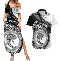 Personalized Go Fishing Couples Matching Summer Maxi Dress and Hawaiian Shirt Polynesian Pattern LT05 Black - Polynesian Pride