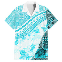 Hawaiian Tapa Family Matching Off Shoulder Short Dress and Hawaiian Shirt Traditional Vintage Pattern Aqua LT05 Dad's Shirt - Short Sleeve Aqua - Polynesian Pride