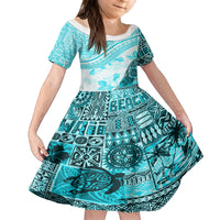 Hawaiian Tapa Family Matching Summer Maxi Dress and Hawaiian Shirt Traditional Vintage Pattern Aqua LT05 Daughter's Dress Aqua - Polynesian Pride