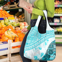 Hawaiian Tapa Grocery Bag Traditional Vintage Pattern Aqua
