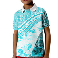 Hawaiian Tapa Kid Polo Shirt Traditional Vintage Pattern Aqua LT05 Kid Aqua - Polynesian Pride