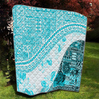 Hawaiian Tapa Quilt Traditional Vintage Pattern Aqua LT05 - Polynesian Pride