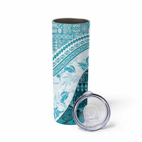 Hawaiian Tapa Skinny Tumbler Traditional Vintage Pattern Aqua LT05 - Polynesian Pride