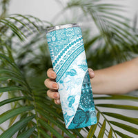 Hawaiian Tapa Skinny Tumbler Traditional Vintage Pattern Aqua LT05 - Polynesian Pride