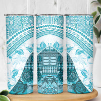Hawaiian Tapa Skinny Tumbler Traditional Vintage Pattern Aqua LT05 - Polynesian Pride