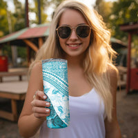 Hawaiian Tapa Skinny Tumbler Traditional Vintage Pattern Aqua LT05 - Polynesian Pride