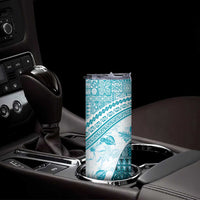 Hawaiian Tapa Skinny Tumbler Traditional Vintage Pattern Aqua LT05 - Polynesian Pride