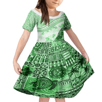 Hawaiian Tapa Family Matching Summer Maxi Dress and Hawaiian Shirt Traditional Vintage Pattern Green LT05 Daughter's Dress Green - Polynesian Pride