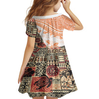 Hawaiian Tapa Kid Short Sleeve Dress Traditional Vintage Pattern Orange LT05 - Polynesian Pride