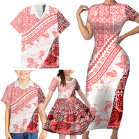 Hawaiian Tapa Family Matching Short Sleeve Bodycon Dress and Hawaiian Shirt Traditional Vintage Pattern Red LT05 - Polynesian Pride