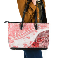 Hawaiian Tapa Leather Tote Bag Traditional Vintage Pattern Red LT05 - Polynesian Pride