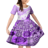 Hawaiian Tapa Family Matching Off Shoulder Long Sleeve Dress and Hawaiian Shirt Traditional Vintage Pattern Violet LT05 Daughter's Dress Violet - Polynesian Pride