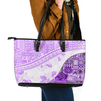 Hawaiian Tapa Leather Tote Bag Traditional Vintage Pattern Violet LT05 - Polynesian Pride